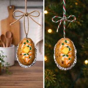 Loaded Baked Potato Ornament – Handmade Clay Food Home Kitchen Decor – Christmas